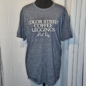“Color Street Coffee Leggings #NailBoss” T-Shirt – Size XL – Heathered Blue